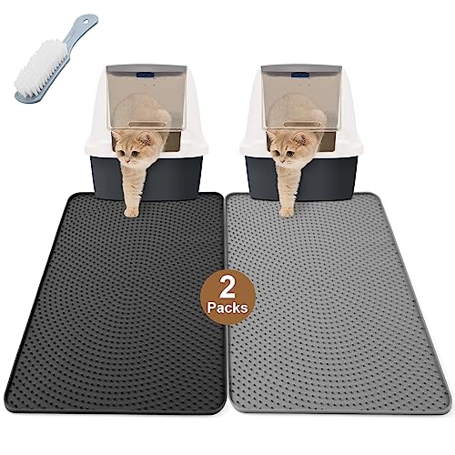Odoland Katzenklo Matte, 2 Stück Katzenstreu Matte Katzenklo Unterleger Silikon Katzentoilette Vorleger Wasserdichte Cat Litter Mat mit Bürste von Odoland