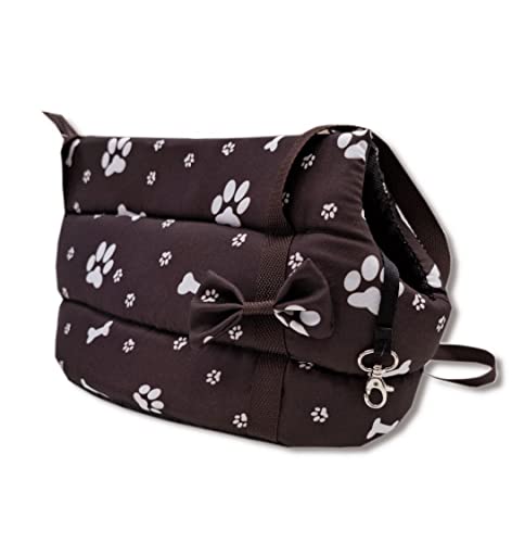 Elegante Hundetasche für Hunde/Katzen, Waschbar - Kleine/Mittlere/Mittelgroße, XS, S, L, M/Hundetragetasche Katzentasche Tragetasche Transporttasche (Braun mit Pfoten) von Odolplusz