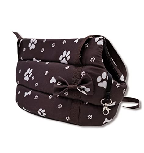 Odolplusz Elegante Hundetasche für Hunde/Katzen, Waschbar - Kleine/Mittlere/Mittelgroße, XS, S, L, M/Hundetragetasche Katzentasche Tragetasche Transporttasche (Braun mit Pfoten) von Odolplusz