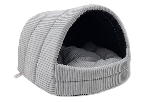 ODOLPLUSZ Hundehütte Hundehöhle Exklusives Haus Hund oder Katze | 2 Größen Komfortabel und Waschbar (Grau aus Cord, S) von Odolplusz