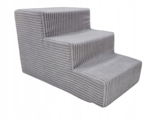 Odol-Plusz Hundetreppe 3-Stufig für kleine Hunde, 50 x 30 x 30 cm, Grau, Waschbarer Bezug, rutschfest von Odolplusz