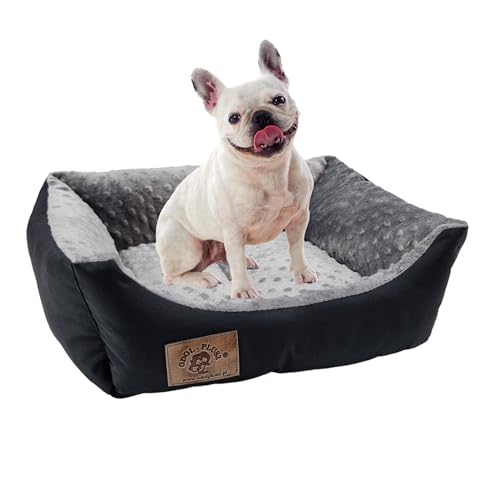 Odolplusz Hundebett Hundekorb Hundesofa Tierbett kleine Hunde | mit Silikonkugelnfüllung | Allergenfrei | 50x40 cm (schwarz + Minky grau) von Odolplusz