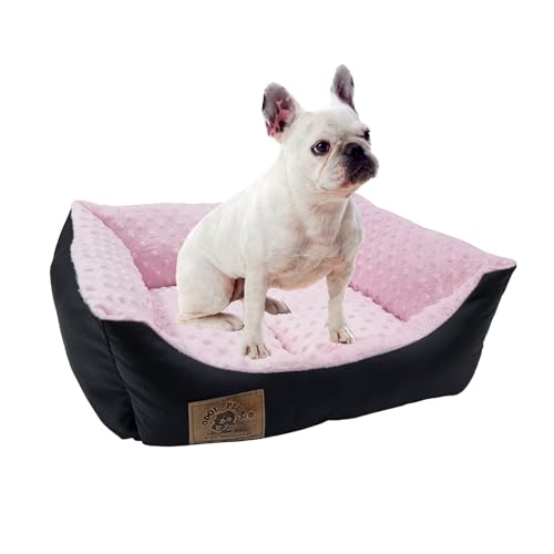 Odolplusz Hundebett Hundekorb Hundesofa Tierbett kleine Hunde | mit Silikonkugelnfüllung | Allergenfrei | 50x40 cm (schwarz + Minky rosa) von Odolplusz