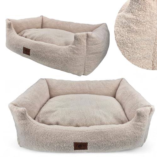 Odolplusz Hundebett XXL, Waschbar, Flauschig, 95x75cm, Grau, mit Erhöhten Rändern und Herausnehmbarem Kissen (Beige) von Odolplusz