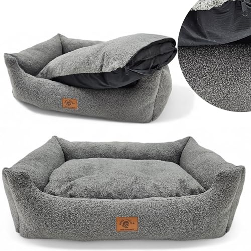Odolplusz Hundebett XXL, Waschbar, Flauschig, 95x75cm, Grau, mit Erhöhten Rändern und Herausnehmbarem Kissen (Graphit) von Odolplusz