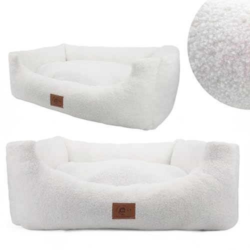 Odolplusz Hundebett XXL, Waschbar, Flauschig, 95x75cm, Grau, mit Erhöhten Rändern und Herausnehmbarem Kissen (Weiss) von Odolplusz
