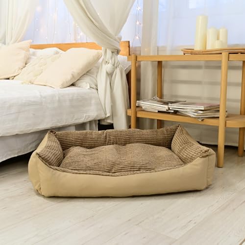 Odolplusz XXL Hundebett für große Hunde – Hundekissen – Hundebett Ergonomisches Hundesofa (Beige aus Cord, L 100 x B 70 x H 19 cm) von Odolplusz