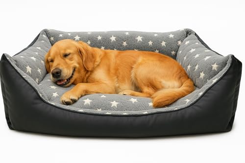 Odolplusz Hundebett mit Wendekissen 100x70cm | Hundekissen Waschbar | Füllung aus hautsympathischen 100% Polyurethanschwamm (Grau - Sterne) von Odolplusz