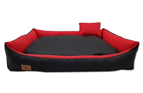Odolplusz XXL - Hundebett für große Hunde - Hundekissen - Hundesofa mit Wendekissen | Bezug abnehmbar und waschbar [ 120x80cm, Schwarz-Rot ] von Odolplusz