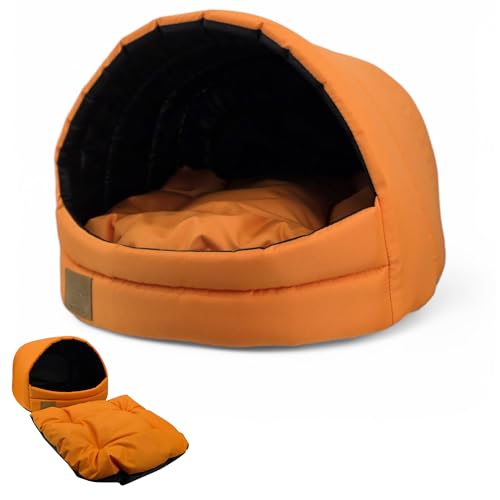 ODOLPLUSZ Hundehütte Hundehöhle Exklusives Haus Hund oder Katze | 2 Größen Komfortabel und Waschbar (Orange, M) von Odolplusz
