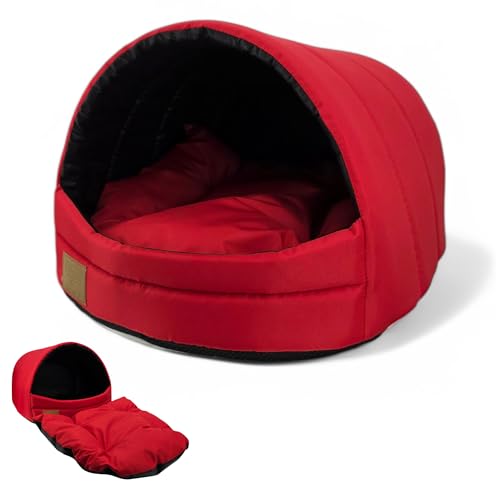 ODOLPLUSZ Hundehütte Hundehöhle Exklusives Haus Hund oder Katze | 2 Größen Komfortabel und Waschbar (Rot, S) von Odolplusz