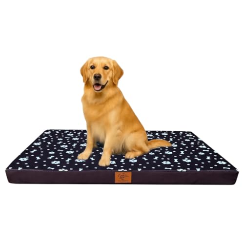 Odolplusz Orthopädisches Hundebett Grosse Hunde | Hundekissen für mittelgroße und große Hunde | Hundematratze mit Waschbarem Bezug | (Braun Knochenmotiv, 100x70x7cm) von Odolplusz