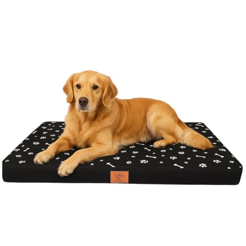 Odolplusz Orthopädisches Hundebett Grosse Hunde | Hundekissen für mittelgroße und große Hunde | Hundematratze mit Waschbarem Bezug | (Schwarz Knochenmotiv, 100x70x7cm) von Odolplusz
