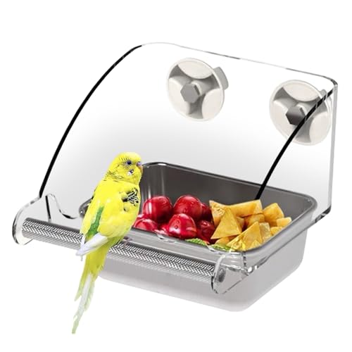 Vogelschalen für Käfig, spritzsicherer Edelstahl 2 in 1 Vogelhäuschen für Käfig mit Barsch für Papageien -Shot -Lovebird von Odoukey