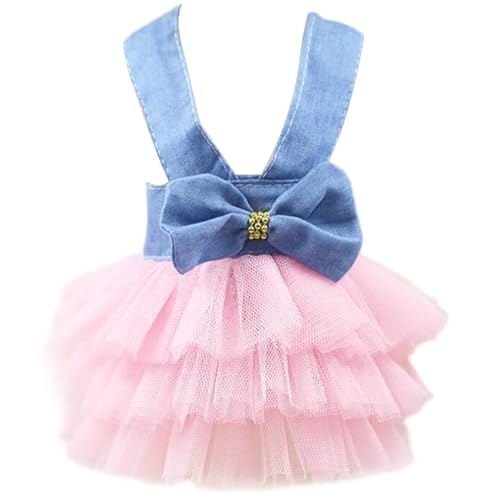 Welpenkleid Denim- und Tüll-Mädchen-Hundekleidung mit Bogenknoten Ärmel für kleine Hunde 1-1, 5 kg von Odoukey