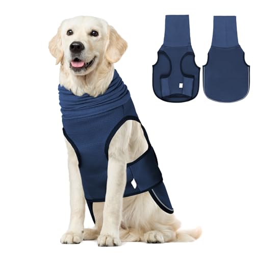 Weste zur Linderung von Angstzuständen für Hunde, mit Ohrenschützern, beruhigende Hunde-Angstjacke mit reflektierenden Streifen, Beruhigungsmantel, Rollkragen für Lärm und Stressabbau (Marineblau von Oerphh