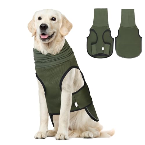 Weste zur Linderung von Angstzuständen für Hunde mit Ohrenschützern, beruhigende Hunde-Angstjacke mit reflektierenden Streifen, beruhigender Mantel, Rollkragen für Geräusch- und Stressabbau (Grün, M) von Oerphh