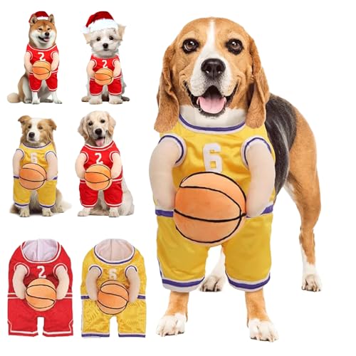Dog Basketball Jersey with Ball Costume, Adjustable Straps, Dog Referee Costume, Halloween Costumes for Dogs (Yellow, L) von Oforest