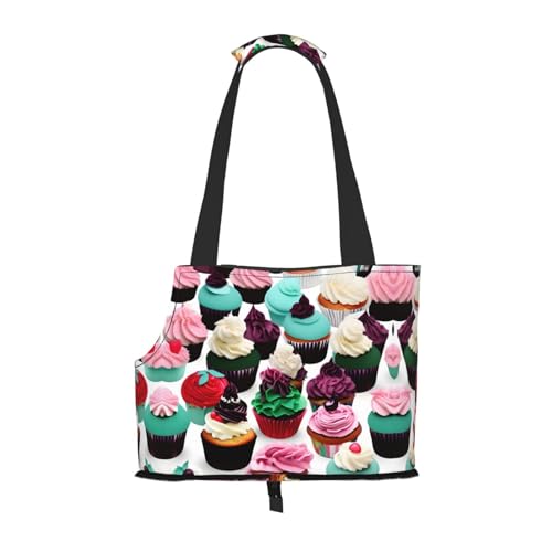 Delicious Katzentragetasche mit Cupcake-Aufdruck, Haustier-Tragetasche für Katzen, Hunde, Welpen, bequem, tragbar, faltbar von Ogniwo