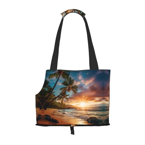 Katzentasche, Motiv: Hawaiianischer Strand mit Palmen, Haustier-Tragetasche für Katzen, Hunde, Welpen, bequem, tragbar, faltbar von Ogniwo