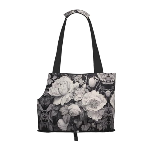 Katzentragetasche mit Blumenmuster und Graphitdruck, Haustier-Reisetasche für Katzen, Hunde, Welpen, bequem, tragbar, faltbar von Ogniwo