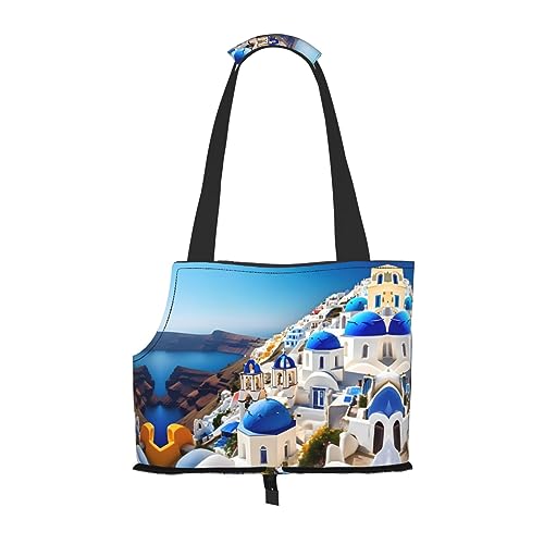 Santorini Transporttasche für Katzen, Hunde, Welpen, bequem, tragbar, faltbar, Motiv: griechische Insel mit Meerblick von Ogniwo