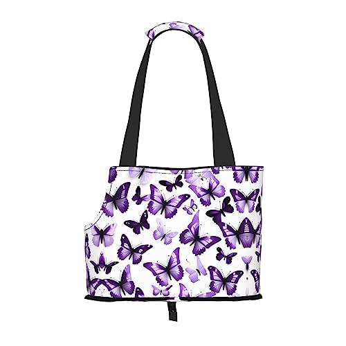 Transporttasche für Katzen, Hunde, Welpen, bequem, tragbar, faltbar, mit Schmetterlingen, Weiß / Violett von Ogniwo