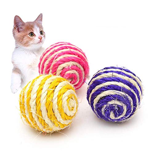 Ogquaton 3 STÜCKE Natürliche Sisal Ball Lustige Hund Katze Spielzeug Bälle Katzen Pet Fänge Ball-Zufällige Farbe Neu Freigegeben von Ogquaton