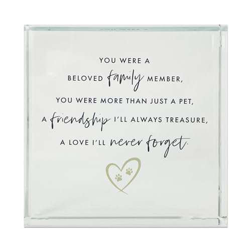 Haustier-Gedenkstätte, massives Glas, Kristall, Token, Andenken mit Herz- und Pfotenabdruck-Motiv, Beileidsgeschenk für den Verlust des Haustieres, 9 x 9 x 2 cm von Oh So Precious Pet Keepsakes