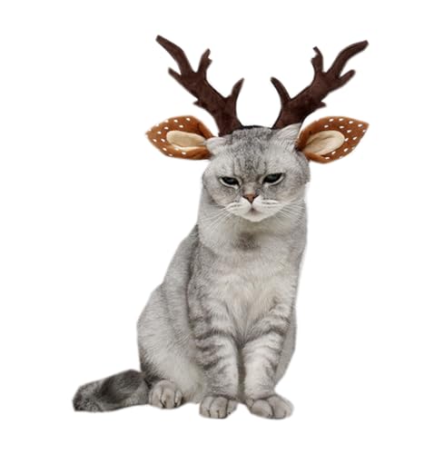 Haustier-Weihnachtskostüm für Katzen, Hunde, Hut, Hirschgeweih, Kopfbedeckung, rutschfest, für Halloween, Rollenspiele, Cosplay, Zubehör von OhMill