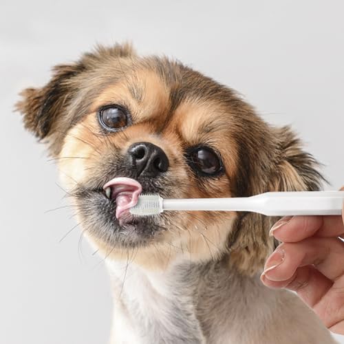 OhMill 3 Stück 360-Grad-Hundezahnbürste Silikon-Haustierzahnbürsten Katzen-Zahnbürste Welpen-Zahnbürste Hundezahnreinigungsset Zahnreinigungsschutz für Haustiere (Weiß) von OhMill