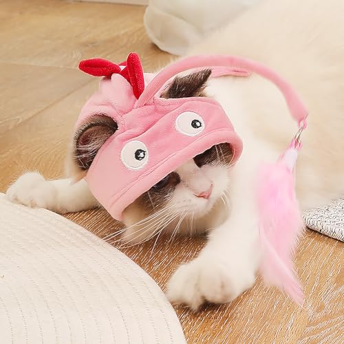 OhMill Niedlicher Lustiges tragbares Selbstbedienungs-Katzenspielzeug Hut mit Feder Dangler für Haustier (Rosa) von OhMill