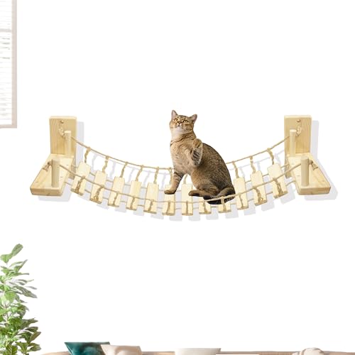Katzen-Wandregale, Klettern, Katzenmöbel aus Holz, Katzenregale und Sitzstangen für Wand, Katzenbrücke lang für Indoor-Katzen, Wandmontage zum Spielen und Faulenzen (Länge 139,7 cm) von Ohiusyem