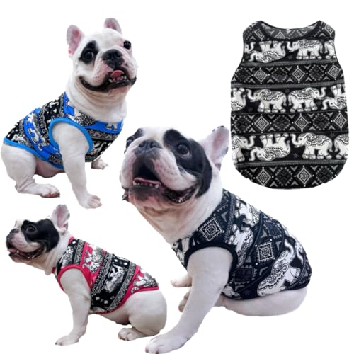 Hunde-Shirt, thailändische Elefanten, bedruckt, Sommerkleidung, bequem, atmungsaktiv, Baumwolle, Haustierkostüm, leicht, für Hunde und Katzen, Schwarz, 0 von Ohmypet