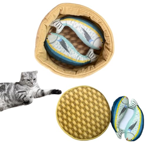 Ohmypet Katzenspielzeug, Thai-Makrelenfisch, 2 Stück im Korb, Katzenminze, Knisterpapier, Geräuschspielzeug, interaktives Katzenminze-gefülltes Haustierspielzeug von Ohmypet