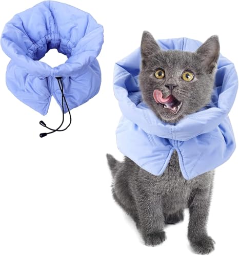 Oiieco Katzenkragen Halskrause,Halsband nach Operationen,Halskrause Katze Schutz,Weich Verstellbar Genesungshalsband, für Katzen Kätzchen Verhindert das Lecken von Wunden (Hellblau, M) von Oiieco