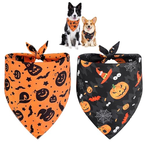Oiieco Halloween-Hundehalstuch, verstellbar, dreieckig, klassisches Hexen- und Kürbismuster, Haustier-Halstuch, Lätzchen für Welpen, kleine, mittelgroße und große Hunde, Katzen, 2 Stück von Oiieco