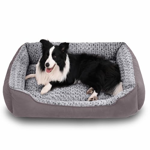 Oiilores Extra großes Hundesofa, waschbar, weiches Plüsch, beruhigende Betten mit rutschfester Unterseite, rechteckige Anti-Angst-Matte für riesige Hunde (105 x 85 cm, Grau) von Oiilores