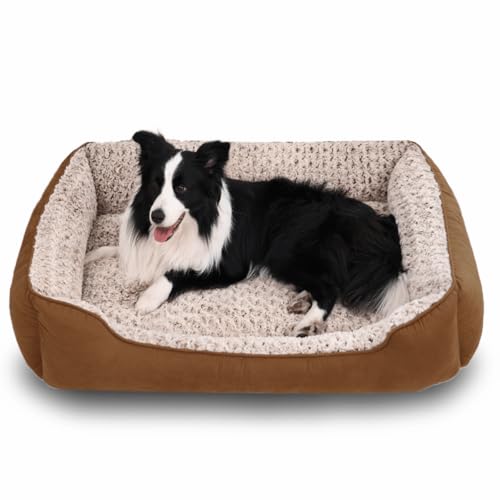 Oiilores Großes Hundesofabett, waschbar, weiches Plüsch, beruhigende Betten mit rutschfester Unterseite, rechteckige Anti-Angst-Matte für riesige Hunde (90 x 70 cm, Braun) von Oiilores