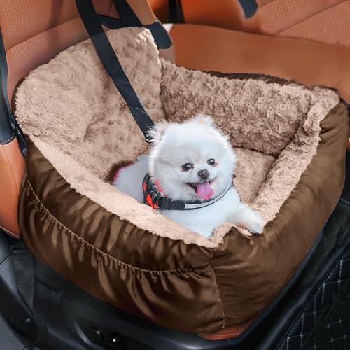 Oiilores Hunde-Autositz für kleine Hunde, waschbare Haustier-Sitzerhöhung mit Clip-On-Sicherheitsleine, bequemer Deluxe-Plüsch-Autositz mit Aufbewahrungstaschen, Welpenauto-Tragetasche, Bett für Hunde Oiilores Hunde-Autositz für kleine Hunde, waschbare Haustier-Sitzerhöhung mit Clip-On-Sicherheitsleine, bequemer Deluxe-Plüsch-Autositz mit Aufbewahrungstaschen, Welpenauto-Tragetasche, Bett für Hunde von Oiilores