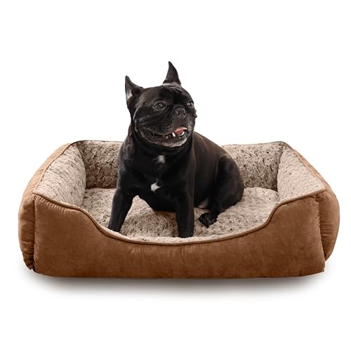 Oiilores Mittelgroßes Hundesofa, waschbar, weiches Plüsch, beruhigende Betten mit rutschfester Unterseite, rechteckig, Anti-Angst-Welpenmatte (75 x 55 cm, Braun) von Oiilores