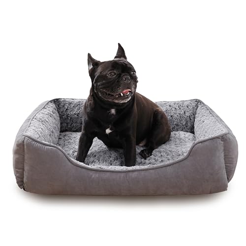 Oiilores Mittelgroßes Hundesofa, waschbar, weiches Plüsch, beruhigende Betten mit rutschfester Unterseite, rechteckig, Anti-Angst-Welpenmatte (75 x 55 cm, Grau) von Oiilores