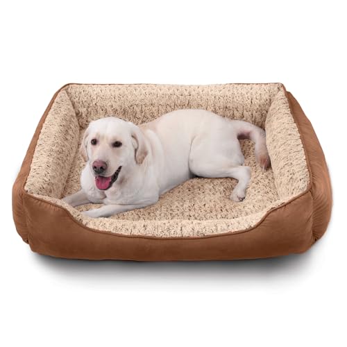 Oiilores XL-Hundebett, waschbares Hundesofa, beruhigendes Anti-Angst-Haustierbett mit rutschfester Unterseite, weiches Plüsch-Rechteck, extra großes Hundebett, 105 x 85 cm, Braun von Oiilores