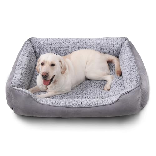 Oiilores XL-Hundebett, waschbares Hundesofa, beruhigendes Anti-Angst-Haustierbett mit rutschfester Unterseite, weiches Plüsch-Rechteck, extra großes Hundebett, 105 x 85 cm, Grau von Oiilores