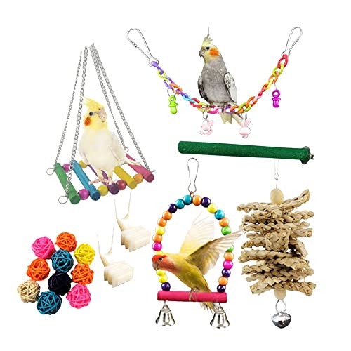 Oikabio 17 Stück Sittich-Spielzeug, hängende Haustierkäfig-Spielzeug, Vogelschaukel, Kauspielzeug für kleine Papageien, Finken, Liebe von Oikabio