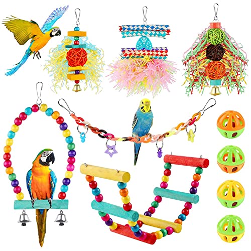 Oikabio Vogel-Sittichspielzeug, kleines Kauspielzeug für Papageien, Käfig, Futtersuche, Hängespielzeug, Vogelschaukel, Vogelleiter für Papageien von Oikabio