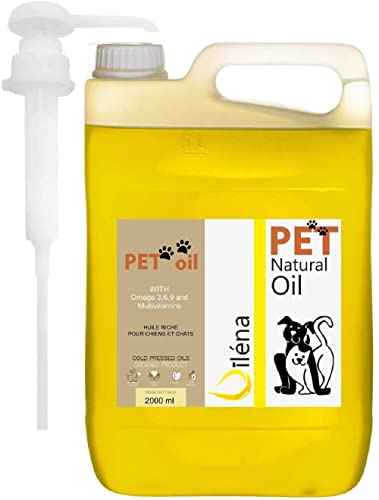 Oïléna - Bio 6-in-1 Öl für Haustiere | Reich an Omega 3, 6, 9 und Vitamin E | Unterstützt Immunsystem und Energie | Für gesunde Haut und Fell | Ideal für Hunde und Katzen Aller Altersgruppen, 2000 ml von Oïléna
