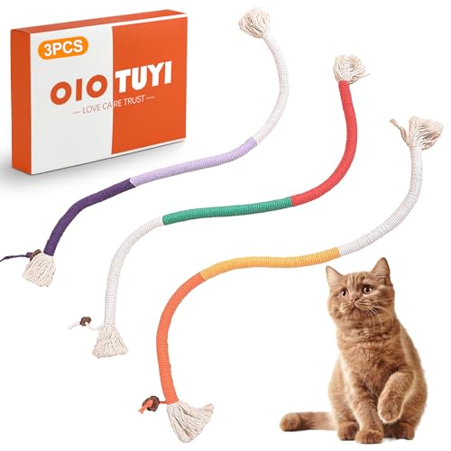 OioTuyi 3 Stück Katzenminze-Spielzeug Beißseil: Interaktives Katzenkauspielzeug für Indoor-Katzen, Kätzchen-Zahnen, Katzenminze-Schnurspielzeug, Zahnreinigung, natürliches Katzen-Zahnungsseil, von OioTuyi