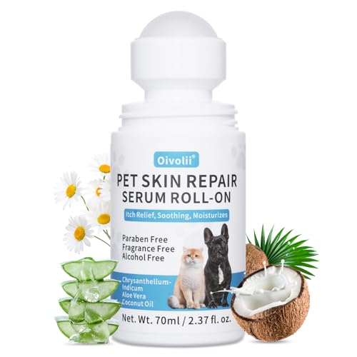 Oivolii Natürlicher Hautpflege Roll-On für Hunde & Katzen (70 ml) – Beruhigt Juckreiz & Allergien – Kokosöl Feuchtigkeitsspender bei trockener Haut & Hot Spots – Schnelle Linderung von Oivolii
