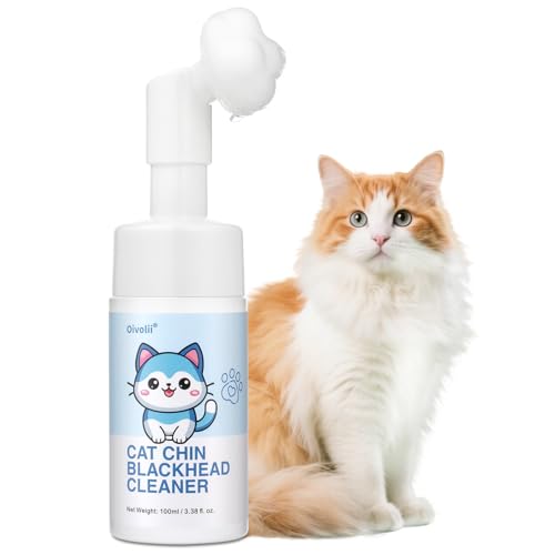 Oivolii Katzen-Kinnreiniger, effektive Linderung von Katzenakne – Kinnakne-Pflege für Katzen – Reinigungsschaum ohne Ausspülen – mit weicher Silikonbürste – 100 ml von Oivolii